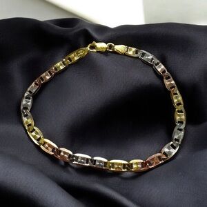 P.Lux Italian Tri-Gold Over Solid Sterling Silver Bracelet